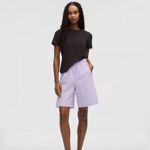 Stretch Woven Ruffle-Waist High-Rise Short 9" SIZE 0 XXXS